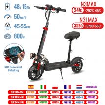 Patinete eléctrico con asiento, velocidad máxima de 800W, rango de 45-50 km/h, 35-55km, neumáticos todoterreno de 10 pulgadas, Scooter plegable con doble absorción de impacto