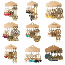 Women's Gold Color India Earrings Set For Women Bohemian Vintage Jewelry Corful Flower Wedding Earrings Wholesale Accessories
