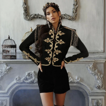 2024 New Winter Autumn Fashion Women's Bandage Jacket Long Sleeve Casual Sexy Black Night Club Party Coat Outwear Female Golden