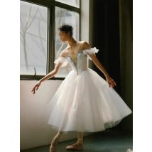 Ballet Tutu Skirt Performance White Adult Competition Professional Dance Ballet Dress Fairy Long Dress Ballet Costume Girls Kid