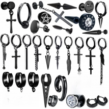 Black Punk Stainless Surgical Steel Stud Earrings For Men Women Small Vintage Hip Hop Ear Jewelry Accessories Earrings Wholesale