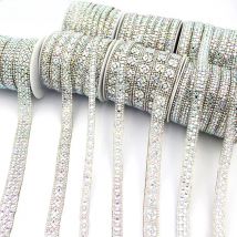 1 Yard Hot Fix AB Color Glass Rhinestone Ribbon Crystal Rhinestone Trim Tape Party Wedding Shose Decoration Accessories TR131