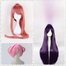 Game Anime DDLC Natsuki Pink Wig Monika 100cm Long Cosplay Sayori Orange Hair Yuri 80cm Purple Wigs + Free Wig Cap