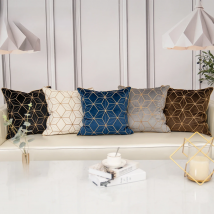 Aeckself Luxury Geometric Plaid Embroidery Velvet Cushion Cover Home Decor Navy Blue Gold Gray Black White Throw Pillow Case