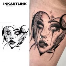 INKARTLINK Gothic-Gesichts-Tattoo-Aufkleber – dunkle Frauen mit Sternmustern/temporäre Maske, Königin