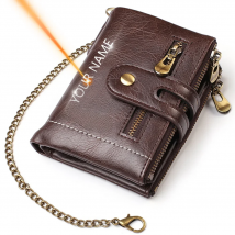 New Men Wallets Name Customized PU Short Card Holder Chain Men Purse High Quality Brand Male wallet
