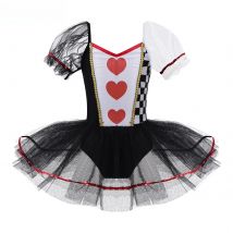 Kids Girls Queen of Heart Costume Short Sleeves Mesh Tutu Dress Children Halloween Cosplay Party Carnival Fancy Dress Up