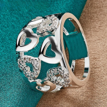 URMYLADY 925 Sterling Silver Hollow Smooth Heart Zircon Charm 7-10# Ring For Women Wedding Engagement Fashion Jewellery