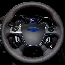 CARDAK Soft Black Leather Hand-stitched Car Steering Wheel Cover for Ford Focus 3 2012-2014 KUGA Escape 2013-2016