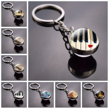 Piano Keychain Music Instruments Cleft Picture Glass Ball Key Chains Guitar Clarinet Flute Violin Pendant Keyring Dropshipping