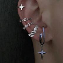 1pc Clip On Earring Ear Cuff Without Piercing Earrings Jewelry For Women Silver Color Star Twist Chain Zircon Earbone Accessory