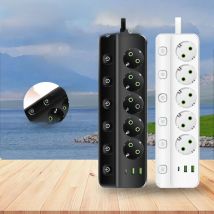 EU Plug Electrical Socket with 5 AC Outlets 2 USB Ports 1 Type C 8 in 1 Plug 2M Power Strip for Home Office EU AC Socket Adapter