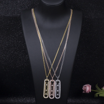 Luxury Geometry Link Stackable Pendant Long Sweater Necklace  Full Cubic Zircon Fashion Charm Women Party Jewelry Gift D1466