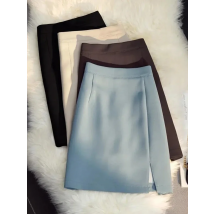 ZOKI Skirts Women High Waist Wrap Hip Basic Side Slit Work Wear A-line Elegant Mini Skirt Slim All-match Chic Trendy Simple Hot