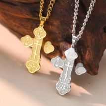 Dawapara Eastern Orthodox Serbian Cross Pendant Necklace Stainless Steel Jewelry Talisman Charm Necklaces