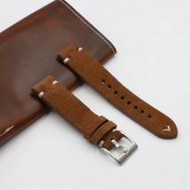 Suede Leather Watchstrap 18mm 20mm 22mm 24mm Brown Gray Vintage Wristband Handmade Stitching Replacement for Each Watch