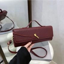 Women's Bags Burgundy Retro PU Leather Crocodile Pattern long Flip Women's Clutch Elegant Evening Bag Shoulder Crossbody Bag