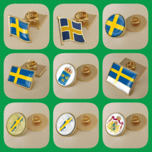 Sweden Swedes Swedishs Flag National Emblem National Flower Brooches Badges Lapel Pins