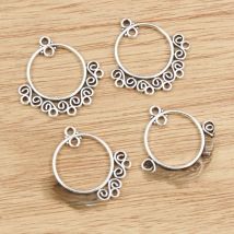 20pcs 23x23mm Antique Silver Plated Round Vintage Flower Retro Connector Charm Pendant DIY Necklace Jewelry Findings Accessories