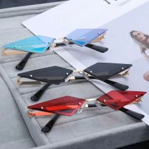1PC Unisex Fashion Retro Rimless Sunglasses Diamond Shape True Film Sun Glasses UV400 Trending Vintage Streetwear Narrow Eyewear