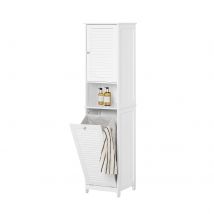 SoBuy BZR124 Armario alto con bolsa de lavandería plegable, armario de baño, armario de lavandería estrecho, estante de baño