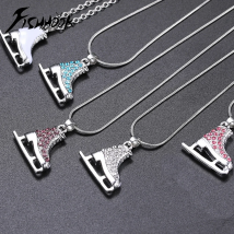 Zircon 3D Ice Skate Shoe Necklace White Enamel Luxury Blue Pink Crystal Family Chain Couple Pendant Gift For Men Women Jewelry