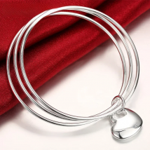 Aravant 925 Silver Heart Multi Circle Triple Ring Bangles For Women Fashion Jewelry Gifts
