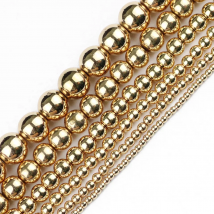 JHNBY Round Hematite Beads 2/3/4/6/8/10mm Natural Stone 14K Gold Color Loose Beads Ball Jewelry Bracelets Making DIY Accessories