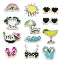 10pcs/Lot Enamels Sunshine Beach Sea Drink And Cocktail  Floating Charms Living Glass Memory Lockets DIY Jewelry Accessory