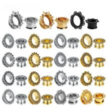 EARKUO Fashionable Quality Stainless Steel Flower Ear Gauges Tunnels Expanders Piercing Body Jewelry Ear Plugs Stretchers 2PCS