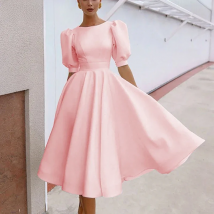 Casual Office Lady Dress Women Elegant Short Sleeve Solid A-Line Party Dresses For Women Fashion Summer Dress 2022