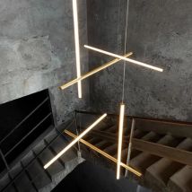 Italy Design Gold Chandeliers Modern Tube COORDINATES pendant lamps Hotel  Villa Living Room kitchen island Staircase LED light