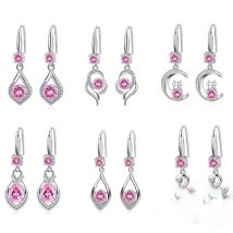 Hot Sale 925 Silver Needle Small Water Drop Twist Earrings for Women Charm CZ Zircon Heart Moon Stud Earring Ear Buckle Jewelry