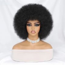 Afro Kinky Curly Wig With Bangs Short Fluffy Hair Wigs For Black Women Synthetic Ombre Cosplay Natural Brown Black Pink