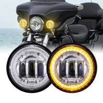 4.5“ Motorcycle LED Fog Passing Auxiliary Light With Yellow Turn Signal Lamp for Harley Classic FLHR Road King 4.5Inch Fog Light