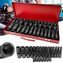 35pcs 1/2" Drive 6 Point 8-32mm Metric Deep Impact Socket Set Car Garage Tools with Case