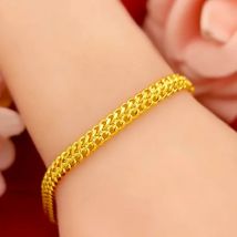Pure 18K 999 Yellow Gold 6mm Bracelets for Women Classic Wedding Chain & Link Bracelets Christmas Gifts Jewelry Never Fade