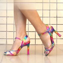 Ladingwu Hot Brand Tango Dance Shoes Women Girls Latin Salsa Patry Dance Shoes Rainbow PU Black Dance Shoes Unique Design