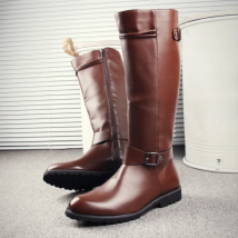 British Mens Black Leather Knee High Boots Desiger Zip Long Motorcycle Shoes Antique Cosplay Stage Botas Casual Comfort Zapatos