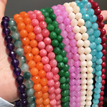 Natural Faceted Chalcedony Stone Jades Loose Spacer Beads For Jewelry Making DIY Bracelet Earring Accessories 15'' 4 6 8 10 12mm