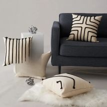 Home Decoration Rainbow Cushion Cover Black Stripe Pillow Cover Rope Embroidery Pink 45x45cm For Living Room Bed Room