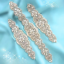 (1PC)Rhinestones bridal silver Crystal Applique Gold patch beaded Iron on Applique trim for wedding dress sewing WDD0403