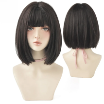 7JHH WIGS Black Short Bob Wig for Girl Daily Wear Synthetic Wig New Style Natural Supple Summer  Heatresistant Wig With Bangs