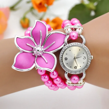 New Fashion Women Dress Watches Ladies Pearl Chain White Flower Bracelet Quartz Wristwatches Women Rhinestone Watches
