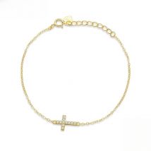 Bamoer Genuine 925 Sterling Silver Adjustable Cross Bracelet 6.10+0.98 inch 14K Gold Plated Chain Link Luxury Jewelry Women Gift