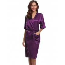PURPLE Womens Robe Hot Sale Faux Silk Kimono Bath Gown Female Sexy Bathrobe Nightgown Mujer Pijama Size S M L XL XXL XXXL Zh02A