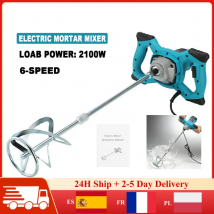 Mezcladora de Pintura y Revestimientos de Alta Potencia de 2100 W, Herramienta Mezcladora de Mortero Eléctrica Portátil de 6 Velocidades Variables para Masilla, Polvo, Cemento y Hormigón