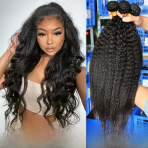 Kinky Straight Bundles Weave Coarse Yaki Straight Weaving Raw Indian Human Hair Bundles With Closure Hair Extensions For Women