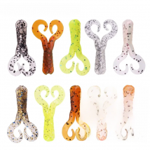 20pcs Worm Soft Silicone Bait 4cm 0.7g Double Tail Jigging Wobblers Fishing Lure Shrimp Fishy Smell Artificial Bass Swimbait