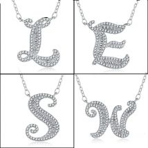 A-Z 26 Letter 925 Sterling Silver Name Necklaces Pendant For Women Fashion Long Chain Necklaces CZ DIY Jewelry Anniversary Gift